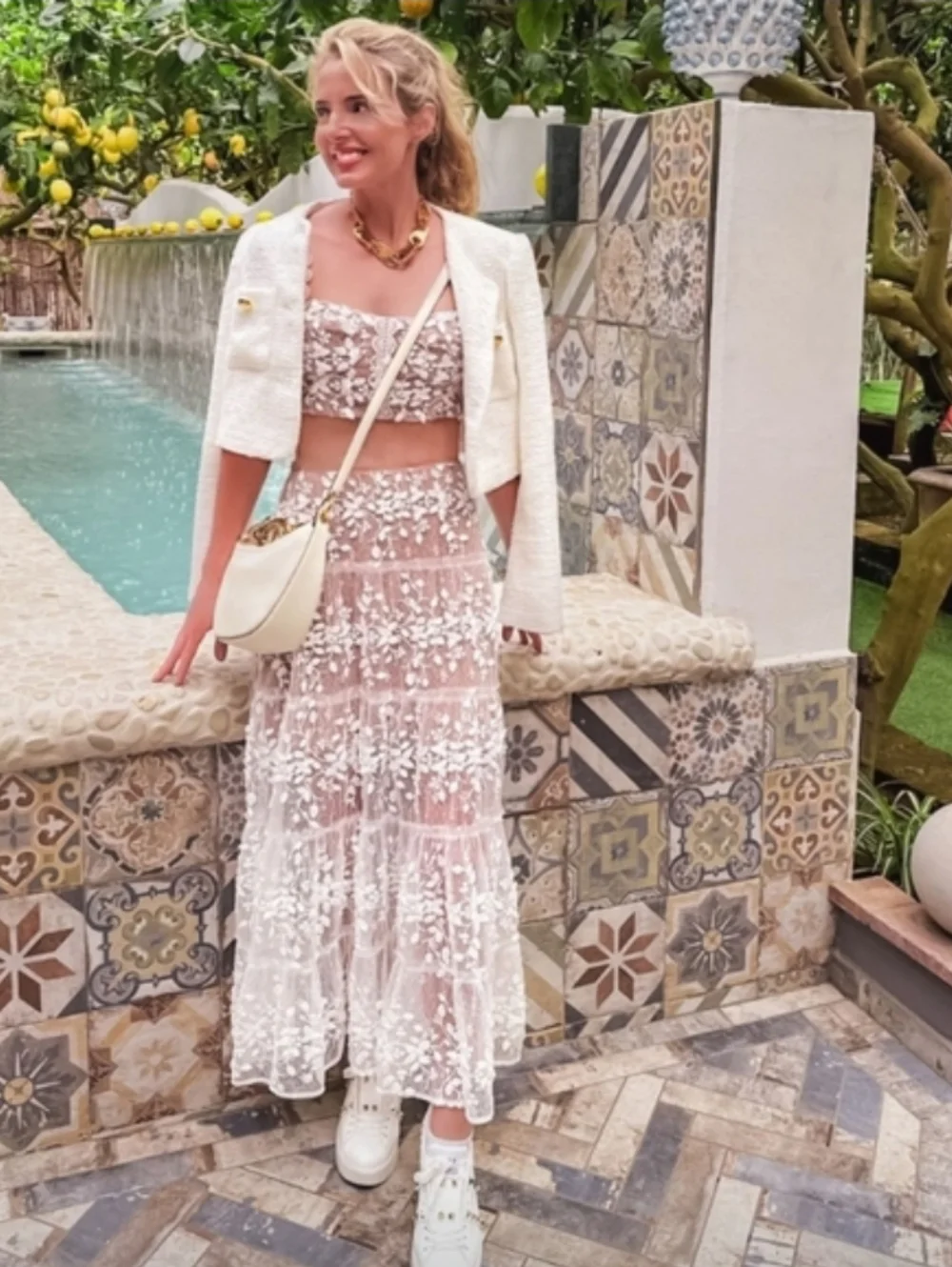 Bronx & Banco Megan Two-piece Set Top Skirt Lace White Size XS Wedding Bridal - Picture 5 of 16
